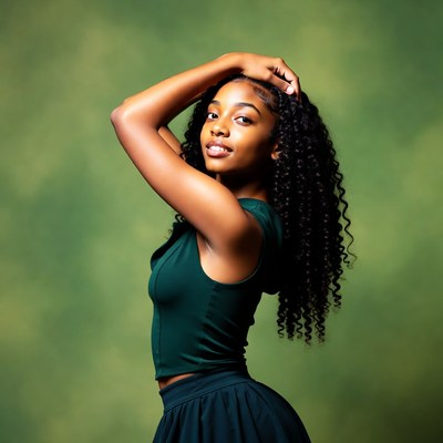 Young Black woman posing in green top