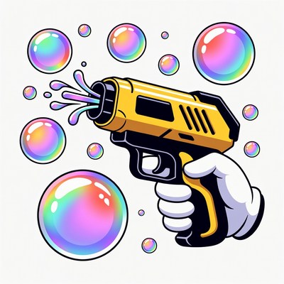 Cartoon hand holding bubble gun