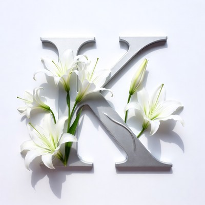 Lilies Arranged Around Silver K Letter