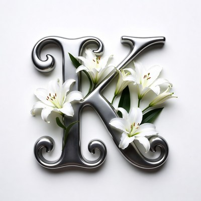 Silver K Letter with White Lilies