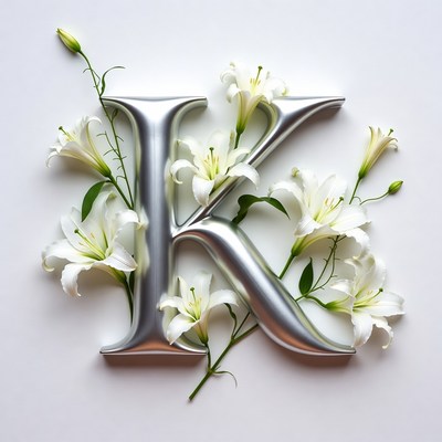 Lilies Surrounding Silver Letter K
