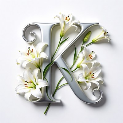 Lilies Forming Silver Letter K