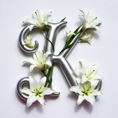 Lilies Surrounding Silver Letter K