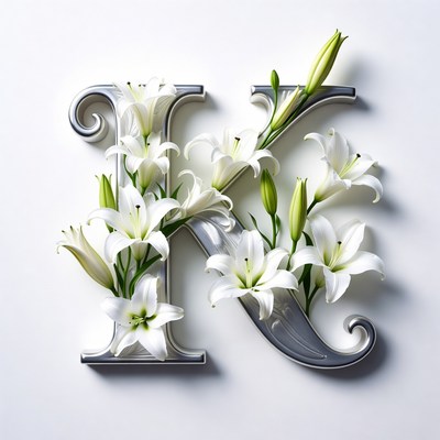 Lilies Arranged on Silver K Letter