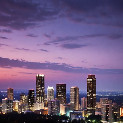 City skyline at dusk