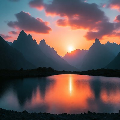 Sunset over Mountain Lake