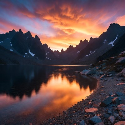 Sunset over Mountain Lake