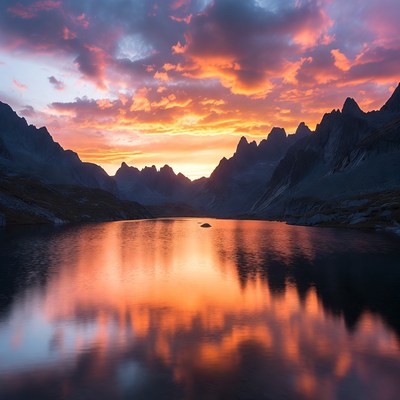Sunset over Mountain Lake Reflection