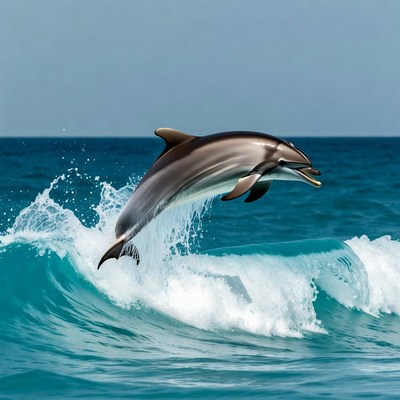 Dolphin jumping over ocean wave