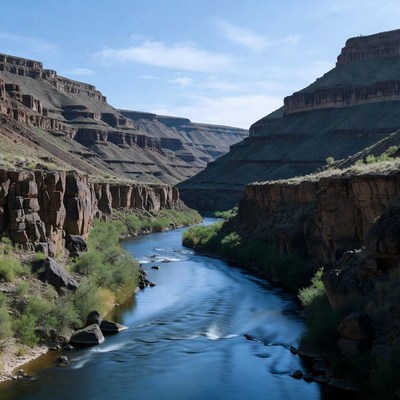River flowing through red rock canyon