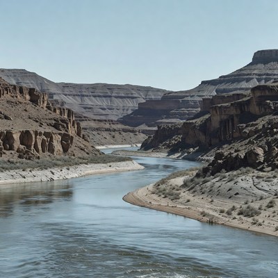 River flowing through red rock canyon