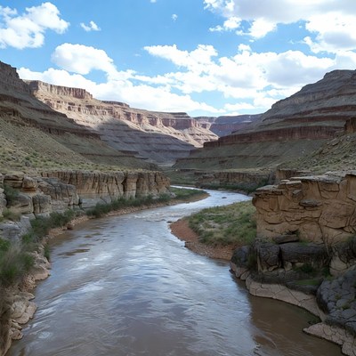 River flowing through red rock canyon