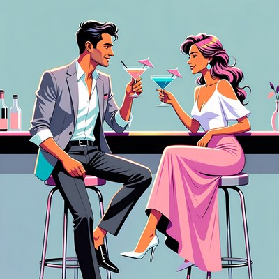 Couple toasting cocktails at bar