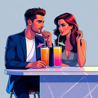 Couple drinking cocktails at bar