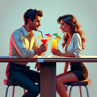 Couple sipping cocktails at bar