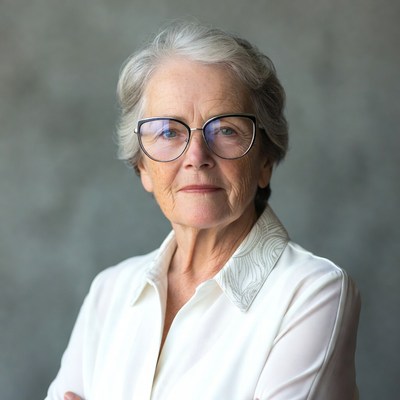 Elderly woman with arms crossed