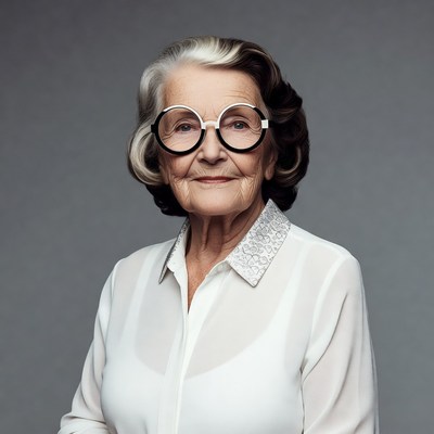 Elderly woman with oversized glasses