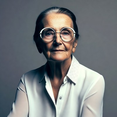 Elderly woman wearing round glasses