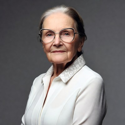 Elderly woman in white blouse