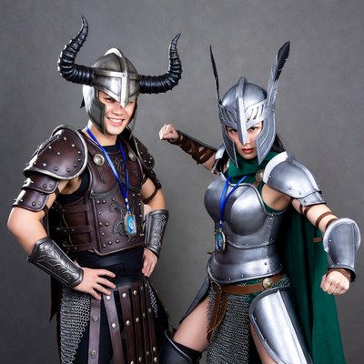 Viking Warrior Man and Woman Posing