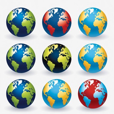 Colorful Earth Globe Illustrations Grid