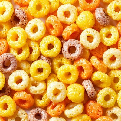 Colorful Cheerios cereal loops closeup