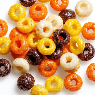 Colorful Cereal O's on White Background