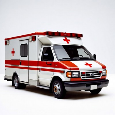 Red Cross Ambulance on White Background