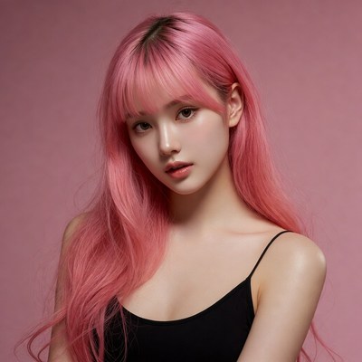 Asian woman with pink hair