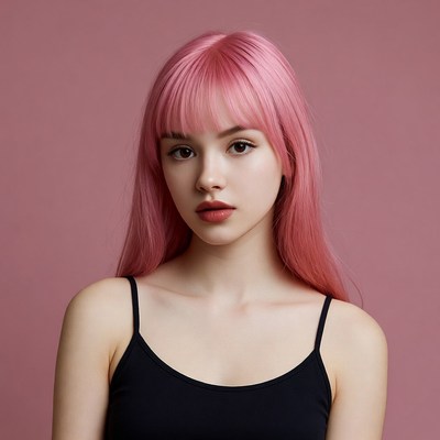 Woman with pink bangs hair