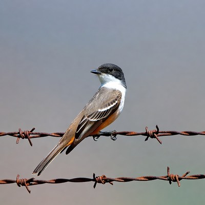 Eastern Phoebe Perched on Barbed Wire
