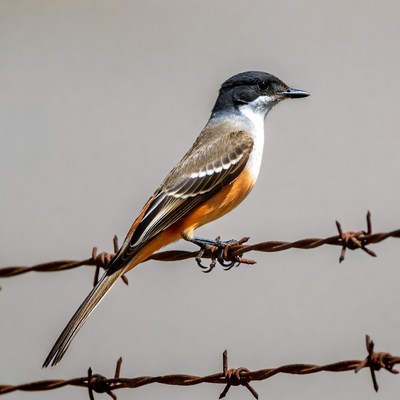 Gray-capped Flycatcher on Barbed Wire