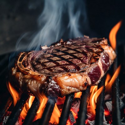 Grilled Ribeye Steak on BBQ Grill