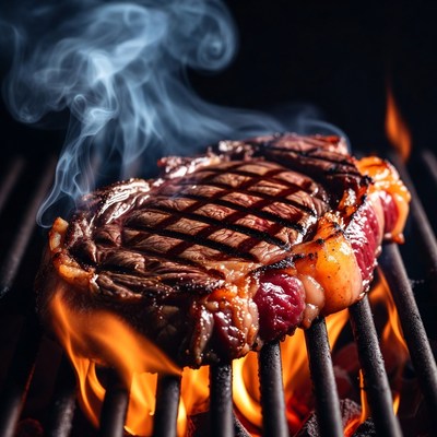 Grilled Ribeye Steak on BBQ