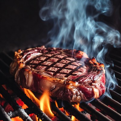 Grilled Ribeye Steak on BBQ