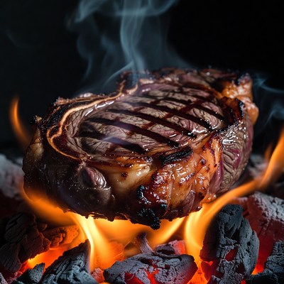 Grilled Ribeye Steak with Flames