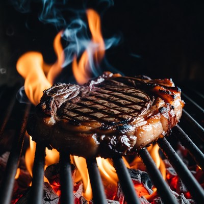 Grilled Ribeye Steak on BBQ Grill