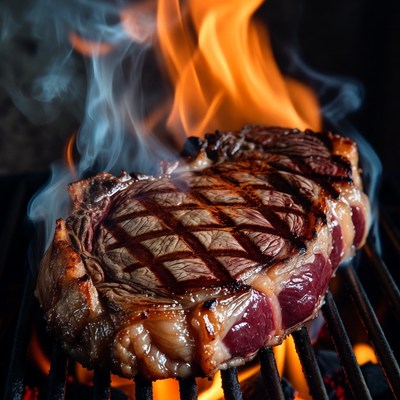 Grilled Ribeye Steak on BBQ