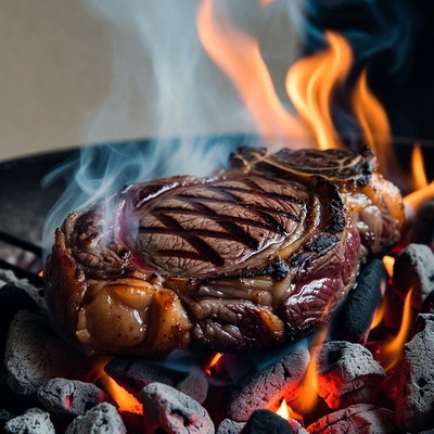 Grilled Ribeye Steak on Charcoal
