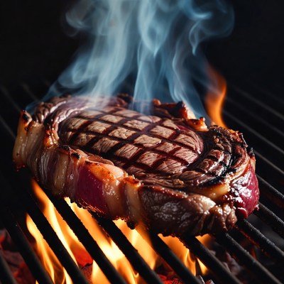 Grilled Ribeye Steak with Flames