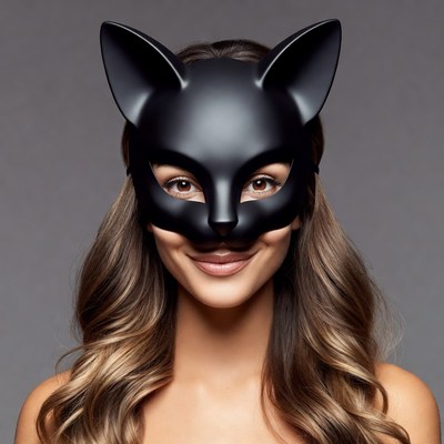 Woman wearing black cat mask