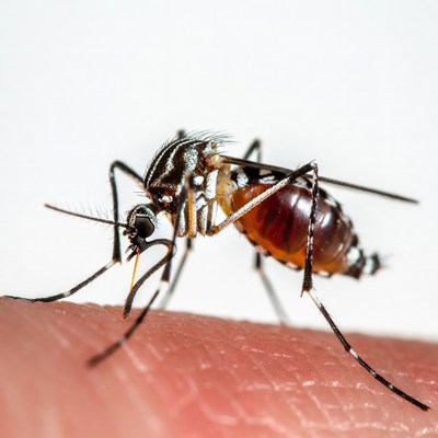 Mosquito on human finger