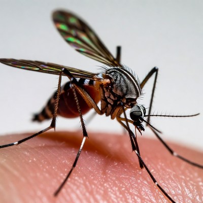Closeup of mosquito on finger