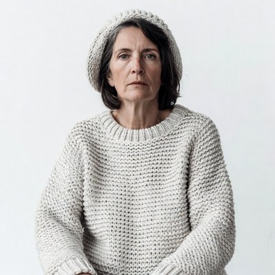 Woman in knitted beret and sweater