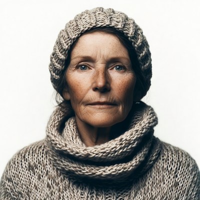 Elderly woman in knit hat and sweater