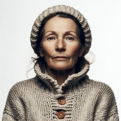 Elderly woman in knit hat and sweater