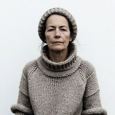 Woman in knitted beanie and turtleneck