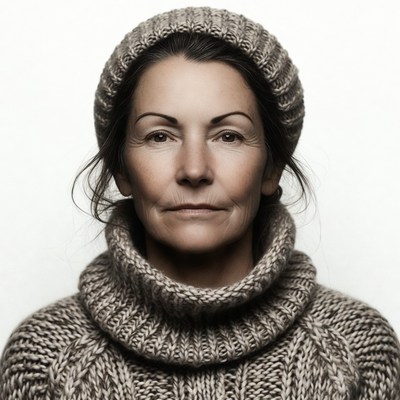 Woman in knit beanie and turtleneck