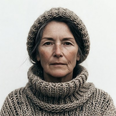 Woman in knit beanie and turtleneck