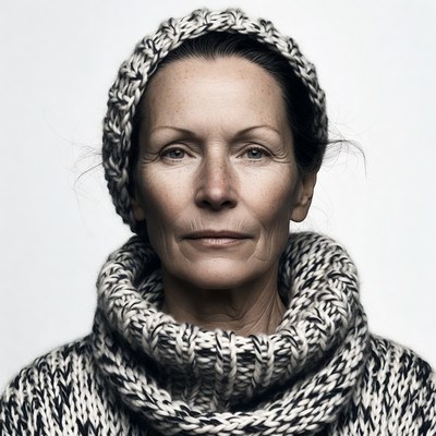 Woman wearing knit beanie and turtleneck